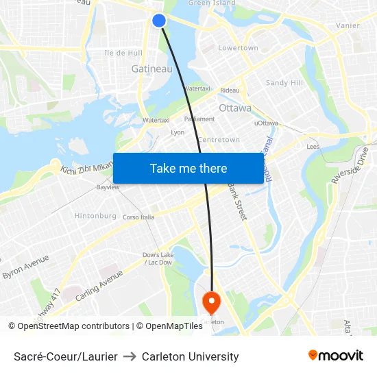 Sacré-Coeur/Laurier to Carleton University map