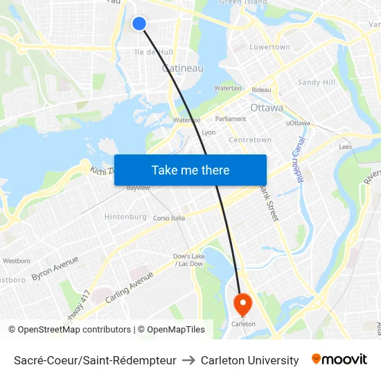 Sacré-Coeur/Saint-Rédempteur to Carleton University map
