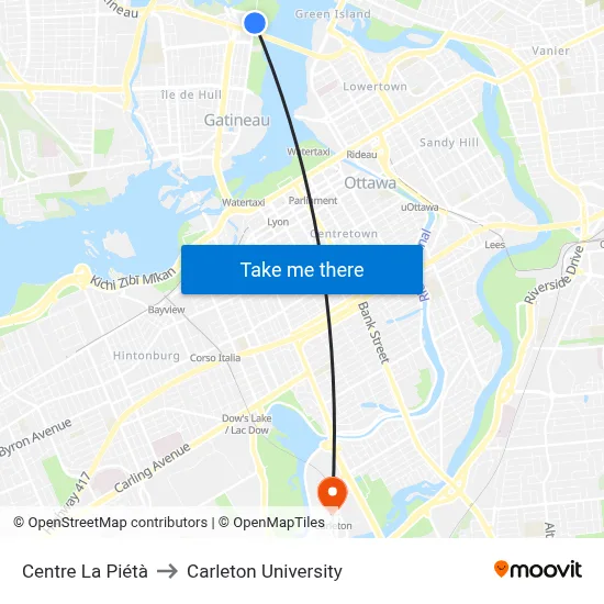 Centre La Piétà to Carleton University map