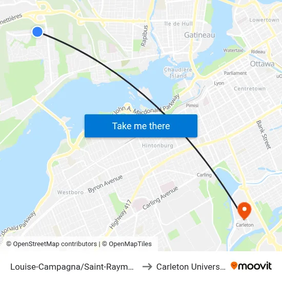 Louise-Campagna/Saint-Raymond to Carleton University map