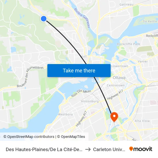 Des Hautes-Plaines/De La Cité-Des-Jeunes to Carleton University map