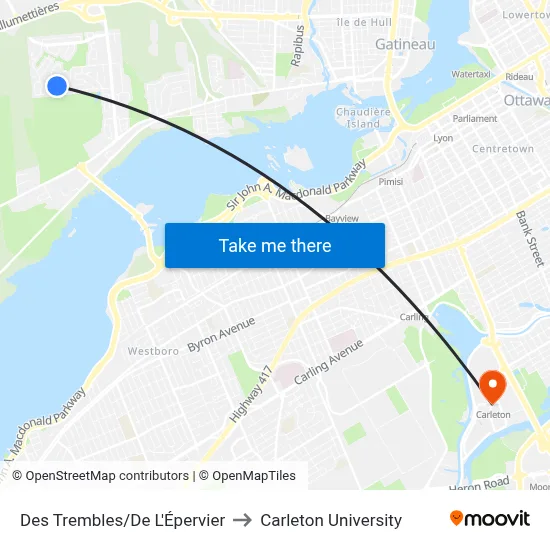 Des Trembles/De L'Épervier to Carleton University map