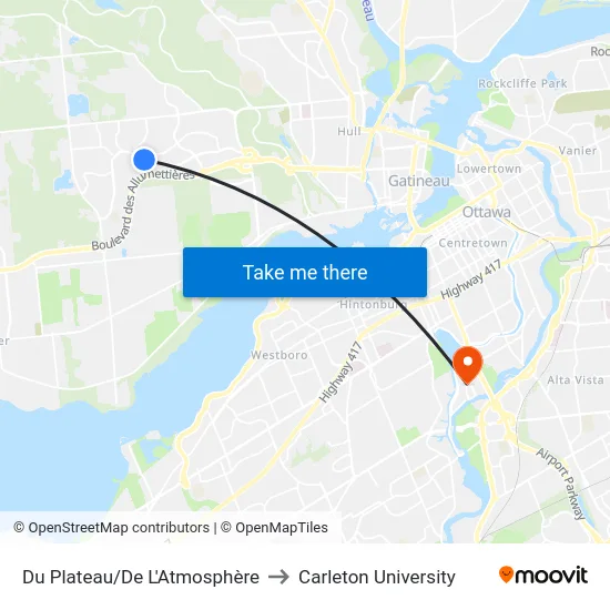 Agora to Carleton University map