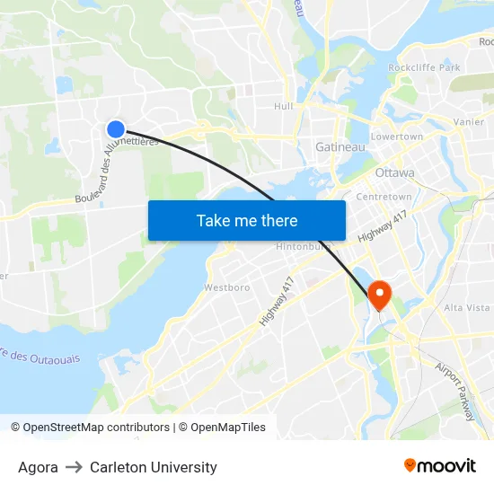 Agora to Carleton University map
