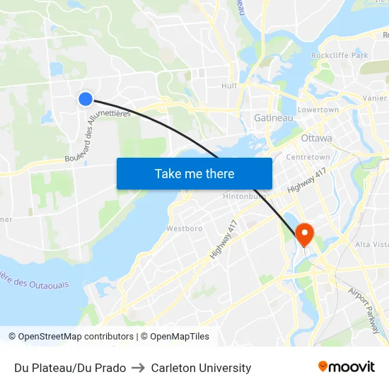 Du Plateau/Du Prado to Carleton University map