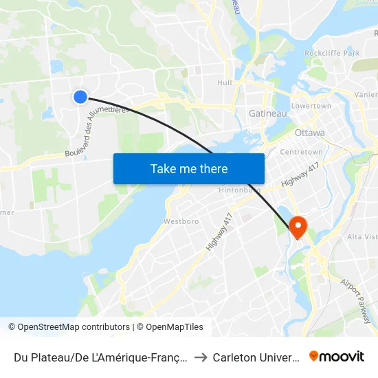 Du Plateau/De L'Amérique-Française to Carleton University map