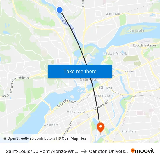 Saint-Louis/Du Pont Alonzo-Wright to Carleton University map