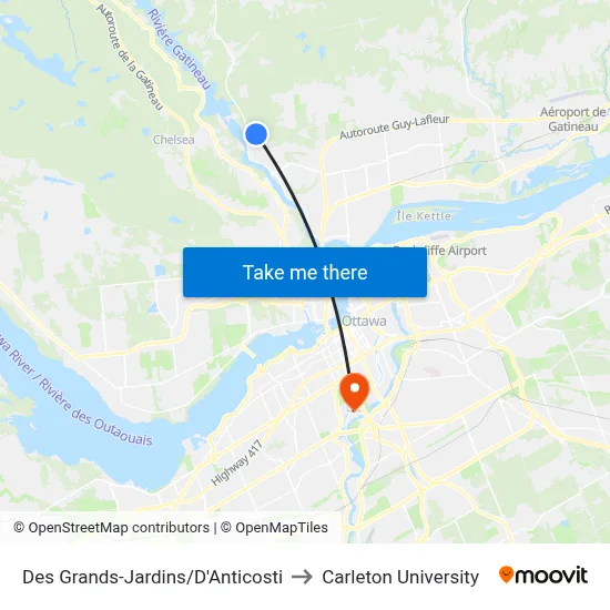 Des Grands-Jardins/D'Anticosti to Carleton University map