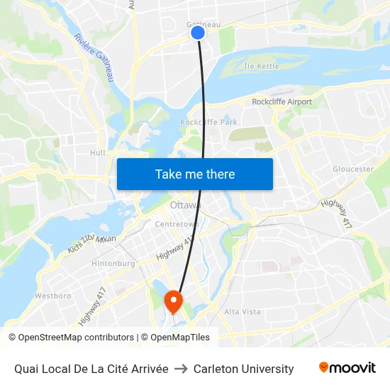 Quai Local De La Cité Arrivée to Carleton University map