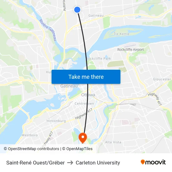Saint-René Ouest/Gréber to Carleton University map