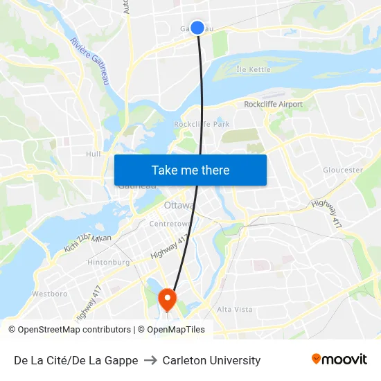 De La Cité/De La Gappe to Carleton University map