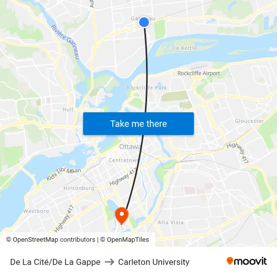 De La Cité/De La Gappe to Carleton University map