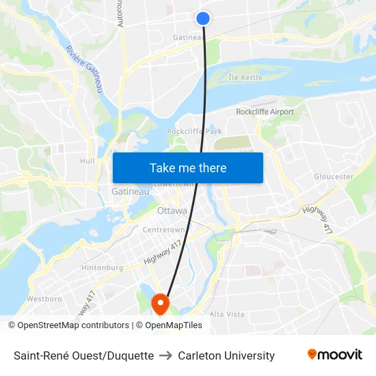Saint-René Ouest/Duquette to Carleton University map