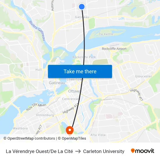 La Vérendrye Ouest/De La Cité to Carleton University map