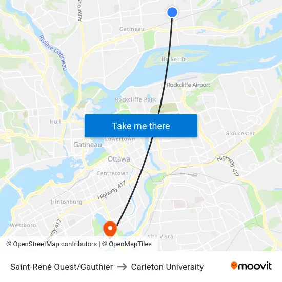 Saint-René Ouest/Gauthier to Carleton University map