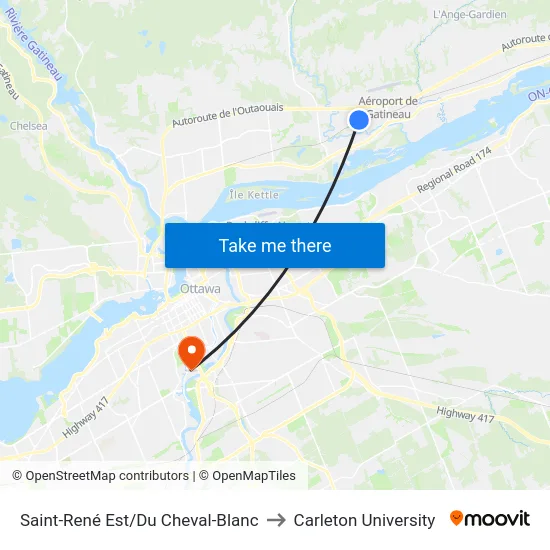 Saint-René Est/Du Cheval-Blanc to Carleton University map