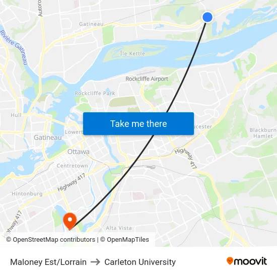 Maloney Est/Lorrain to Carleton University map