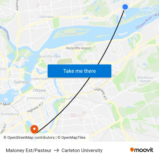 Maloney Est/Pasteur to Carleton University map