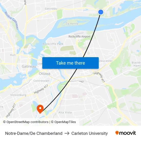 Notre-Dame/De Chamberland to Carleton University map