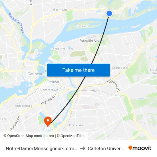 Notre-Dame/Monseigneur-Lemieux to Carleton University map