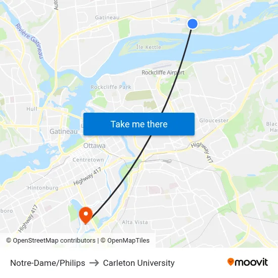 Notre-Dame/Philips to Carleton University map