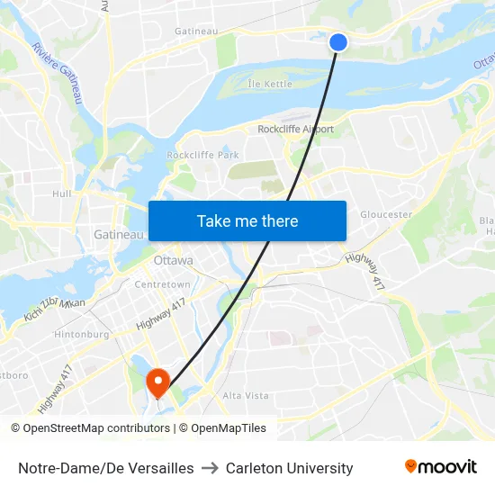 Notre-Dame/De Versailles to Carleton University map