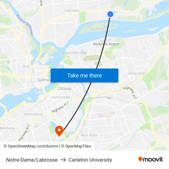 Notre-Dame/Labrosse to Carleton University map