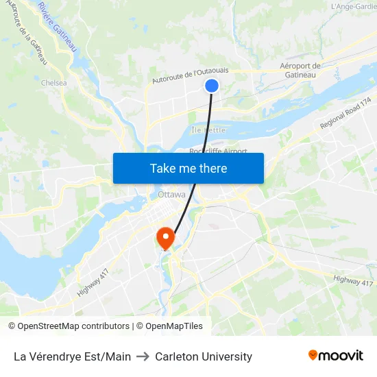 La Vérendrye Est/Main to Carleton University map