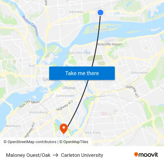 Maloney Ouest/Oak to Carleton University map