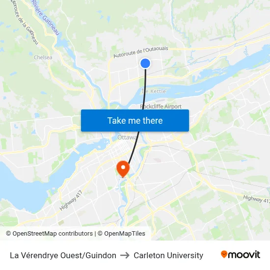 La Vérendrye Ouest/Guindon to Carleton University map