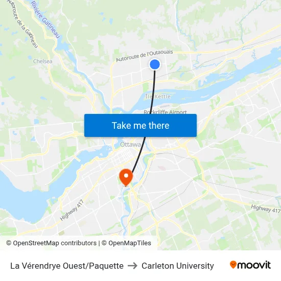 La Vérendrye Ouest/Paquette to Carleton University map