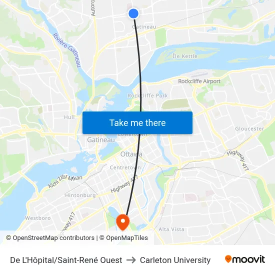 De L'Hôpital/Saint-René Ouest to Carleton University map