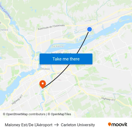 Maloney Est/De L'Aéroport to Carleton University map