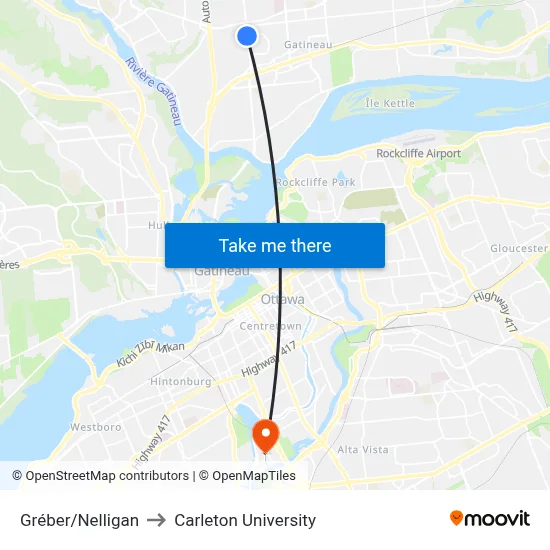 Gréber/Nelligan to Carleton University map