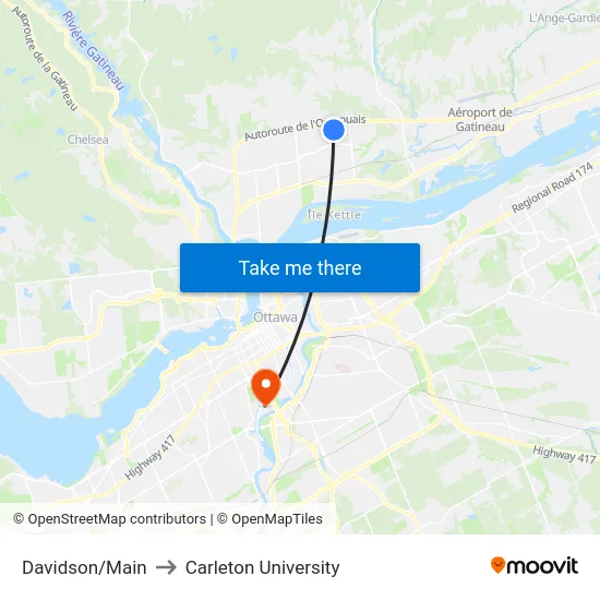 Davidson/Main to Carleton University map