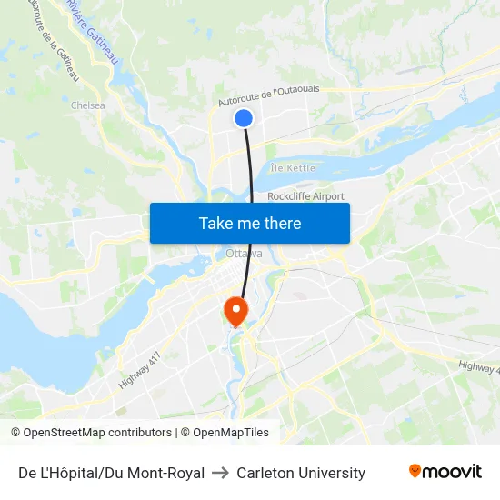 De L'Hôpital/Du Mont-Royal to Carleton University map