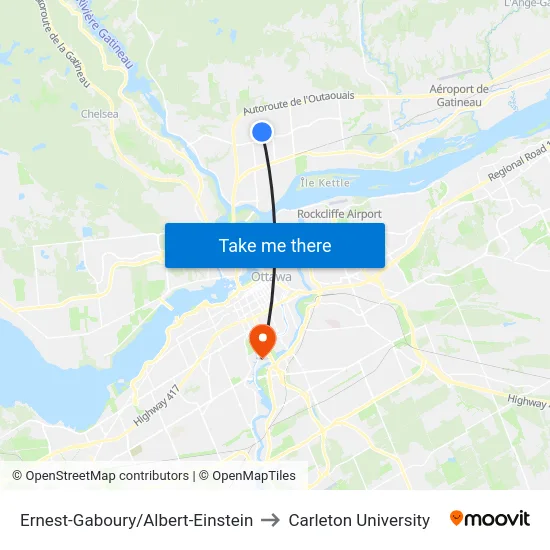 Ernest-Gaboury/Albert-Einstein to Carleton University map