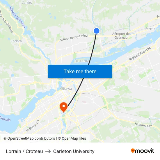 Lorrain / Croteau to Carleton University map