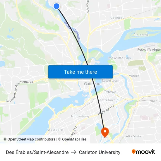 Des Érables/Saint-Alexandre to Carleton University map