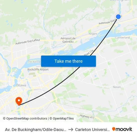 Av. De Buckingham/Odile-Daoust to Carleton University map