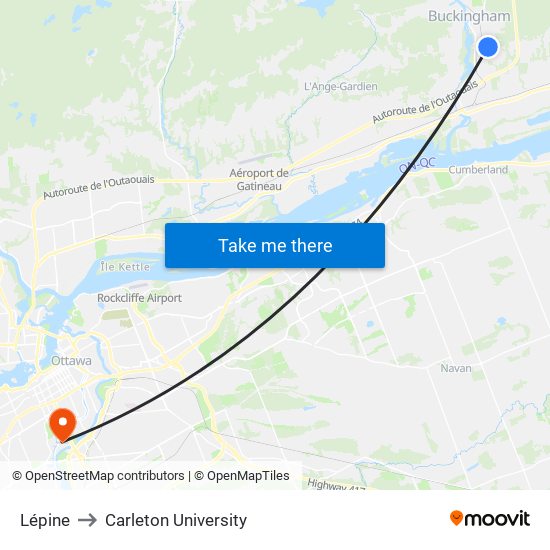 Lépine to Carleton University map