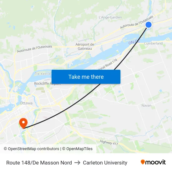 Route 148/De Masson Nord to Carleton University map