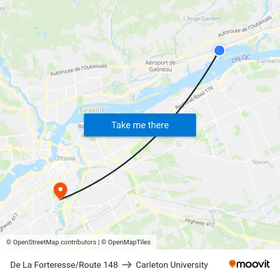 De La Forteresse/Route 148 to Carleton University map