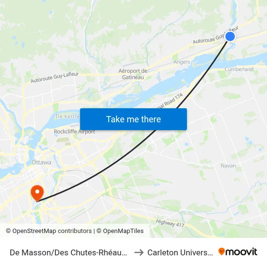 De Masson/Des Chutes-Rhéaume to Carleton University map