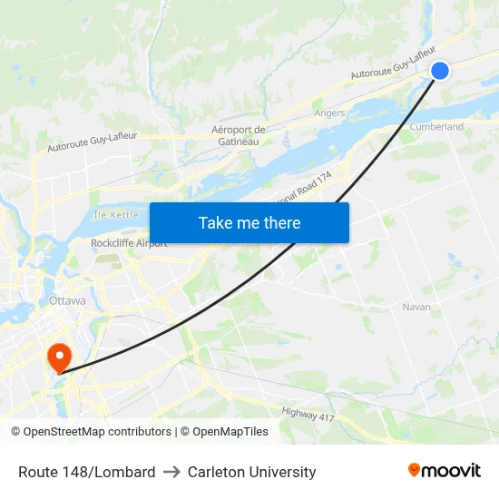 Route 148/Lombard to Carleton University map