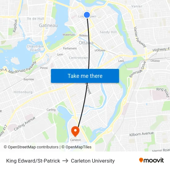 King Edward/St-Patrick to Carleton University map
