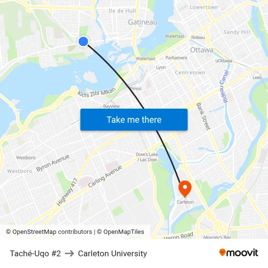 Taché-Uqo #2 to Carleton University map