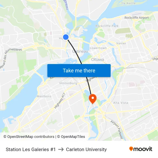 Station Les Galeries #1 to Carleton University map