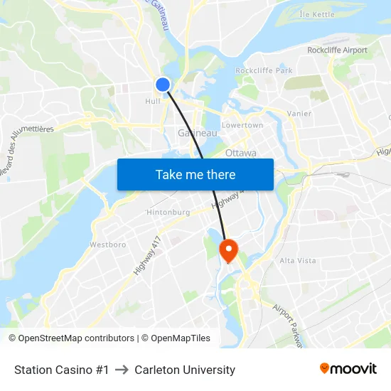 Station Casino #1 to Carleton University map