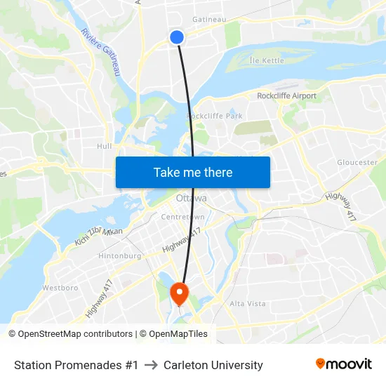 Station Promenades #1 to Carleton University map